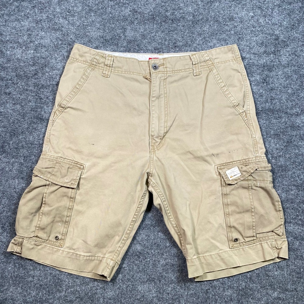 Levis Mens Tan Khaki Cotton Twill Multi Pocket Cargo Shorts Size 36 Y2K‎